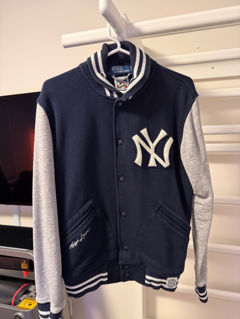 Polo by Ralph Lauren Navy and Grey NY Logo Varsity Jacket